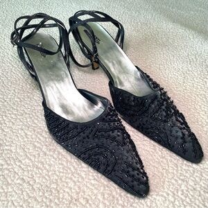 Valenti Franco Black Beaded Pointed Toe Heels